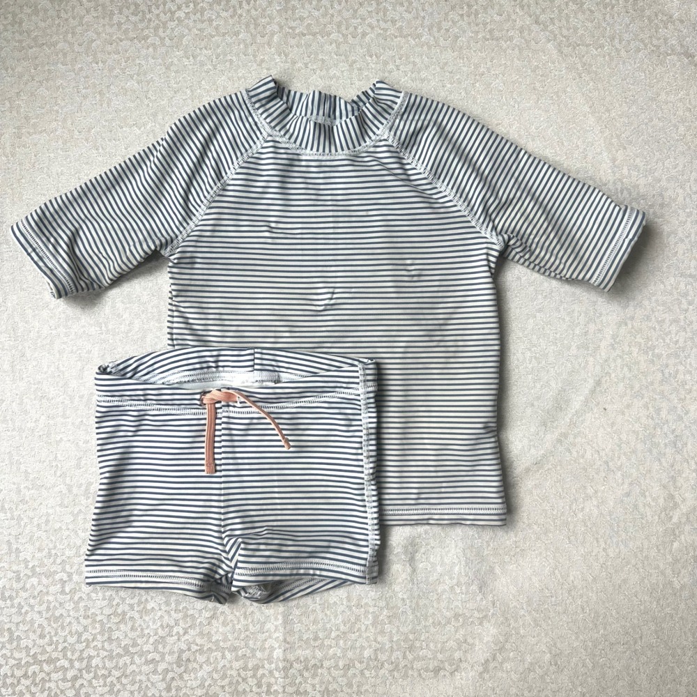 H&M Baby Rash Guard Swimsuit Set‎ Striped Blue White Peach 1-2 Years